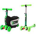 Каталка-самокат 3 в 1 Y-Scoo Mini Jump&Go со светящимися колесами (Green) — Фото