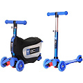 Каталка-самокат 3 в 1 Y-Scoo Mini Jump&Go со светящимися колесами (Blue) — Фото