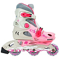 Роликовые коньки RT Коробейники PW-129СВ, пластмассовая рама, 26-29 р. (серо-розовый) — Фото