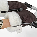 Меховая муфта-рукавички для коляски Esspero Double White из натуральной шерсти (Chocolate) — Фото